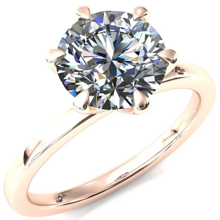 Julianne Round Center Stone Solitaire 6 Prong Ring Fire Brilliance Rings