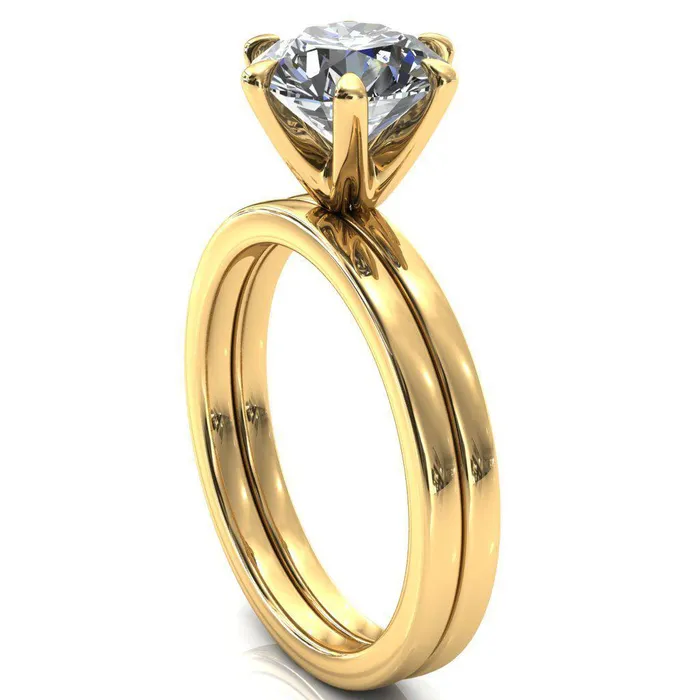 Julianne Round Center Stone Solitaire 6 Prong Ring Fire Brilliance Rings