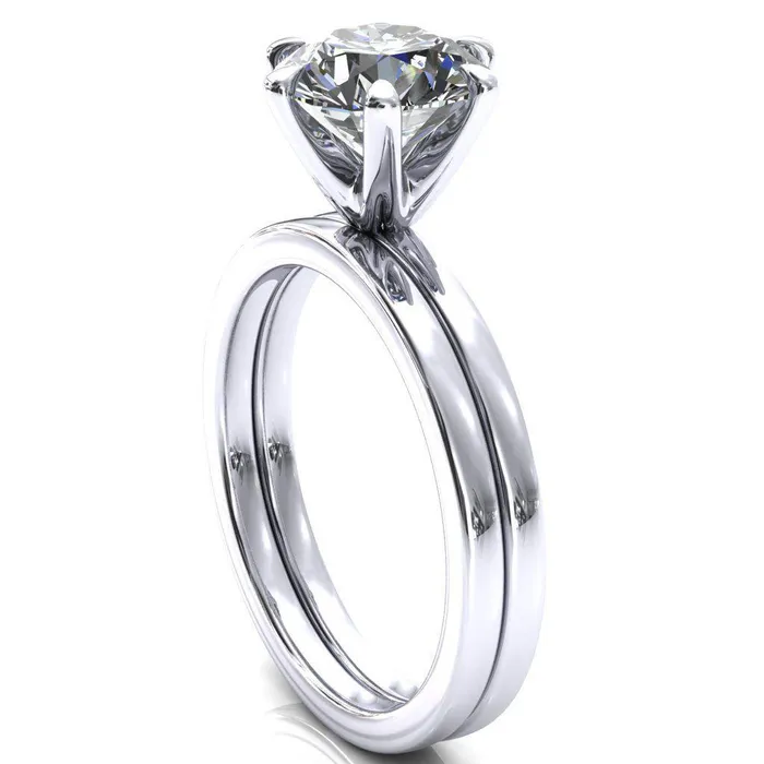 Julianne Round Center Stone Solitaire 6 Prong Ring Fire Brilliance Rings