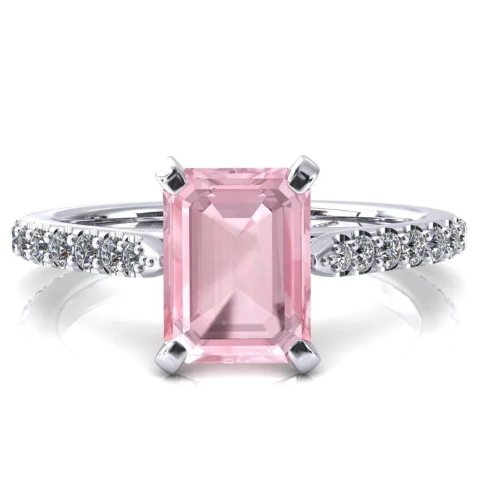 Kelsy Emerald Pink Sapphire 4 Prong 34 Shared Scalloped Inverted Cathedral Ring Fire Brilliance Rings Kelsy Emerald Pink Sapphire 4 Prong 34 Shared Scalloped Inverted Cathedral Ring Fire Brilliance Rings