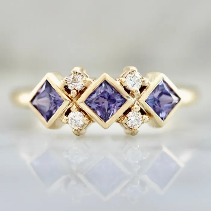 Kim Drosdick Rings Double Dutch Purple Princess Cut Sapphire Diamond Ring