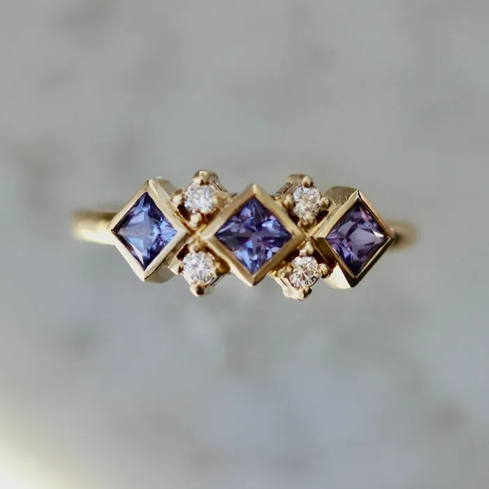 Kim Drosdick Rings Double Dutch Purple Princess Cut Sapphire Diamond Ring