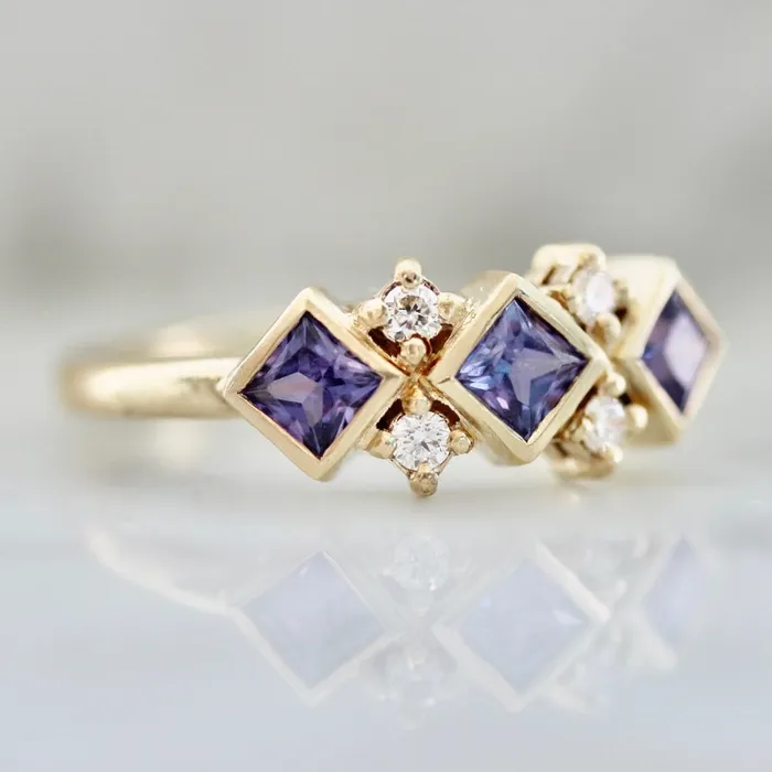 Kim Drosdick Rings Double Dutch Purple Princess Cut Sapphire Diamond Ring