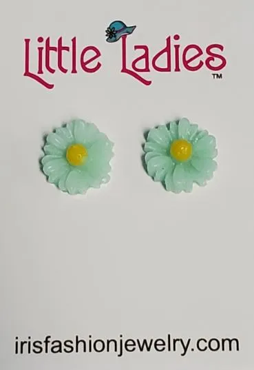 L170 Mint Green Daisy Flower Earrings Susan Earrings