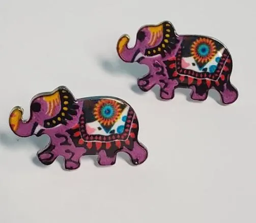 L249 Purple Colorful Festive Elephant Earrings polly Earrings