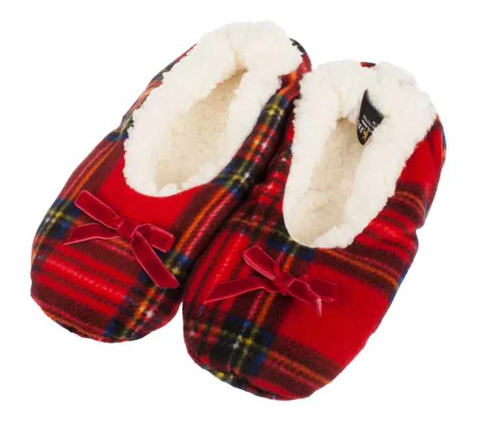 Ladies Tartan Fleece Slippers Gold Brothers Earrings
