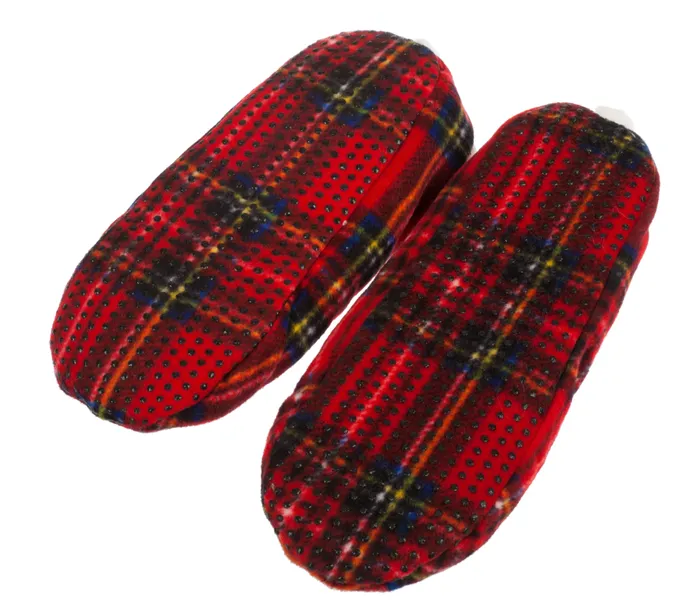 Ladies Tartan Fleece Slippers Gold Brothers Earrings
