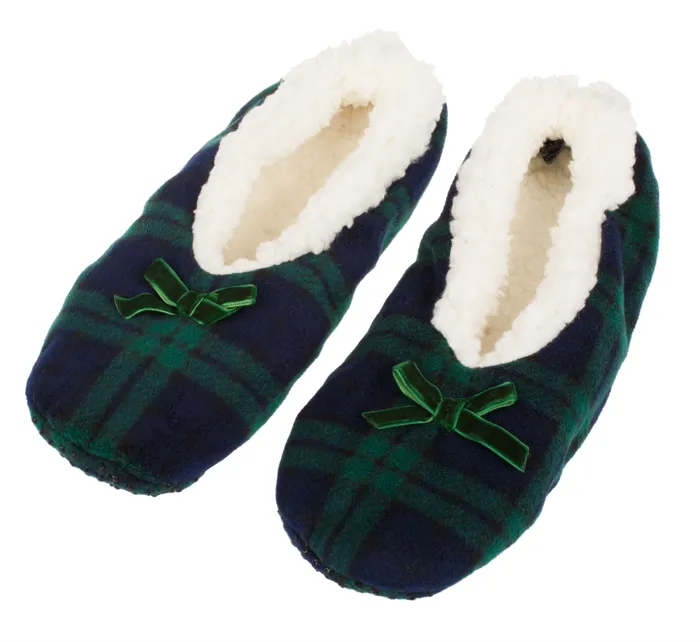 Ladies Tartan Fleece Slippers Gold Brothers Earrings