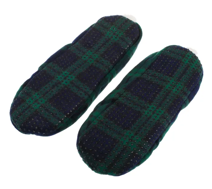 Ladies Tartan Fleece Slippers Gold Brothers Earrings
