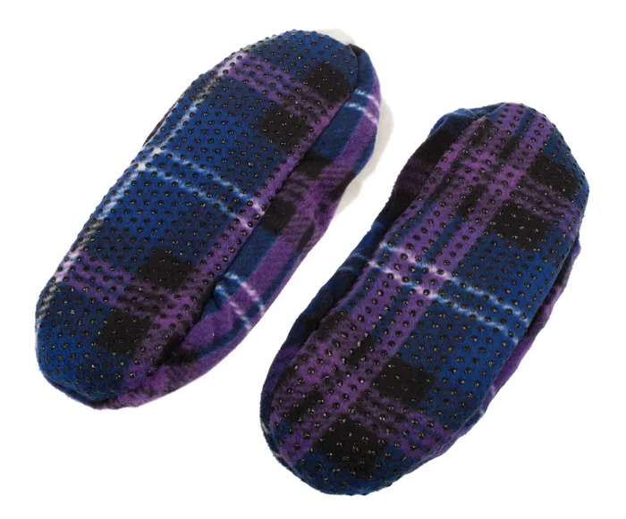 Ladies Tartan Fleece Slippers Gold Brothers Earrings