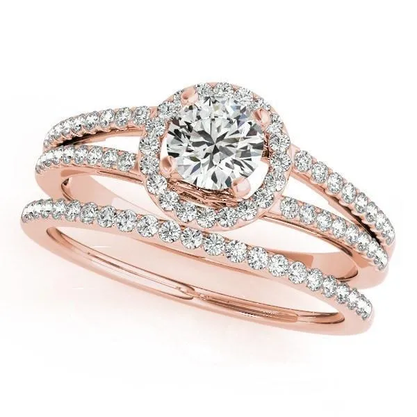 Larae Round Center Stone Split Shank Cathedral Diamond Halo Engagement Ring Fire Brilliance Rings