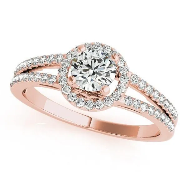 Larae Round Center Stone Split Shank Cathedral Diamond Halo Engagement Ring Fire Brilliance Rings