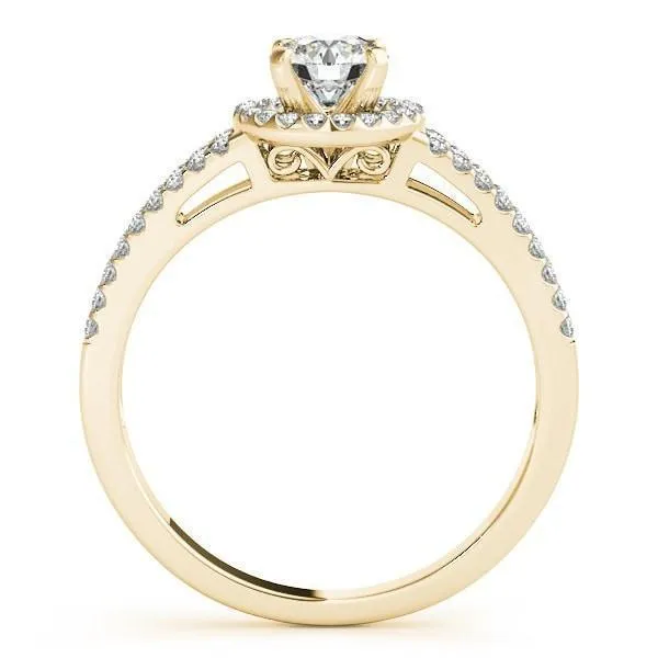 Larae Round Center Stone Split Shank Cathedral Diamond Halo Engagement Ring Fire Brilliance Rings