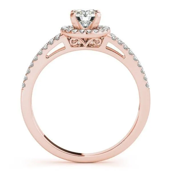 Larae Round Center Stone Split Shank Cathedral Diamond Halo Engagement Ring Fire Brilliance Rings