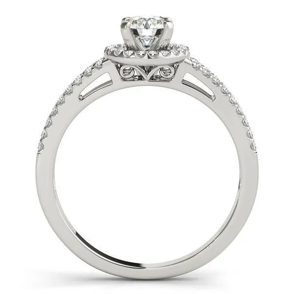 Larae Round Center Stone Split Shank Cathedral Diamond Halo Engagement Ring Fire Brilliance Rings