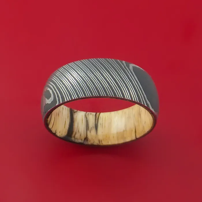Lashbrook Damascus Steel Ring with Interior Hardwood Sleeve Custom Made Band Rings Lashbrook Damascus Steel Ring with Interior Hardwood Sleeve Custom Made Band Rings