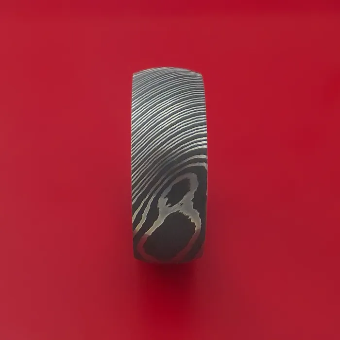 Lashbrook Damascus Steel Ring with Interior Hardwood Sleeve Custom Made Band Rings Lashbrook Damascus Steel Ring with Interior Hardwood Sleeve Custom Made Band Rings