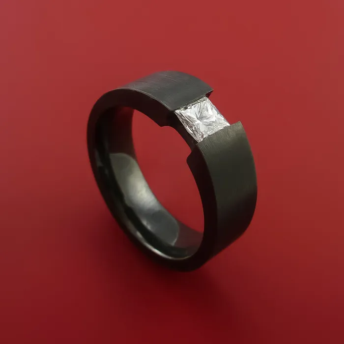 Lashbrook Rings Black Zirconium Ring Tension Setting Band with Princess Cut Moissanite Lashbrook Rings Black Zirconium Ring Tension Setting Band with Princess Cut Moissanite