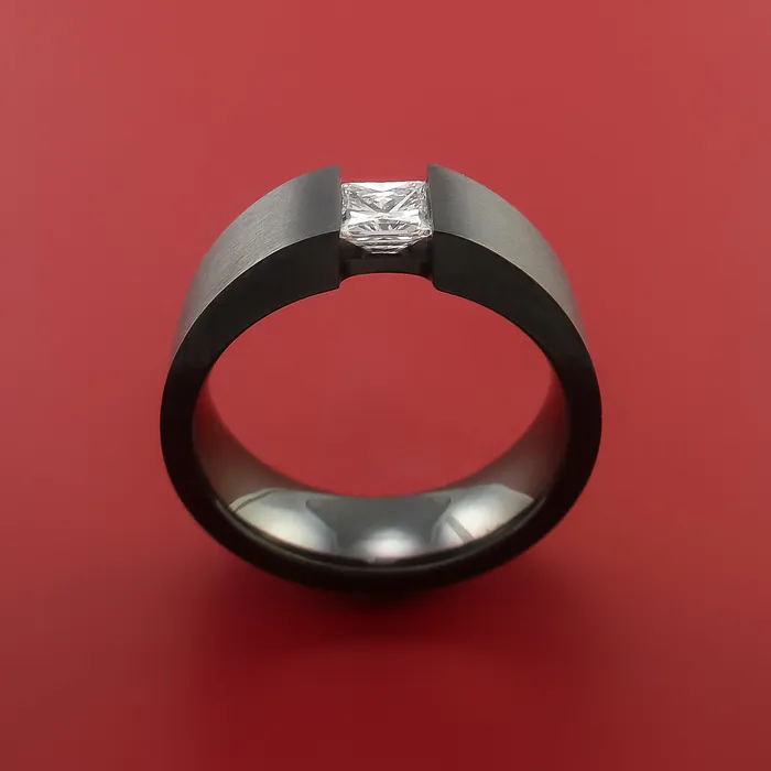Lashbrook Rings Black Zirconium Ring Tension Setting Band with Princess Cut Moissanite Lashbrook Rings Black Zirconium Ring Tension Setting Band with Princess Cut Moissanite