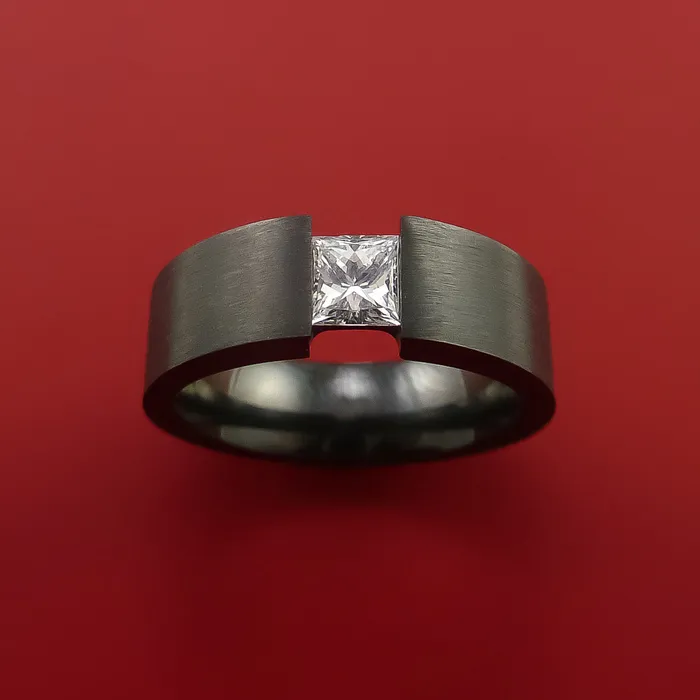 Lashbrook Rings Black Zirconium Ring Tension Setting Band with Princess Cut Moissanite Lashbrook Rings Black Zirconium Ring Tension Setting Band with Princess Cut Moissanite