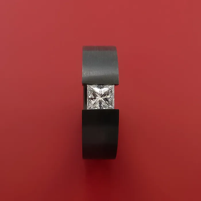 Lashbrook Rings Black Zirconium Ring Tension Setting Band with Princess Cut Moissanite Lashbrook Rings Black Zirconium Ring Tension Setting Band with Princess Cut Moissanite