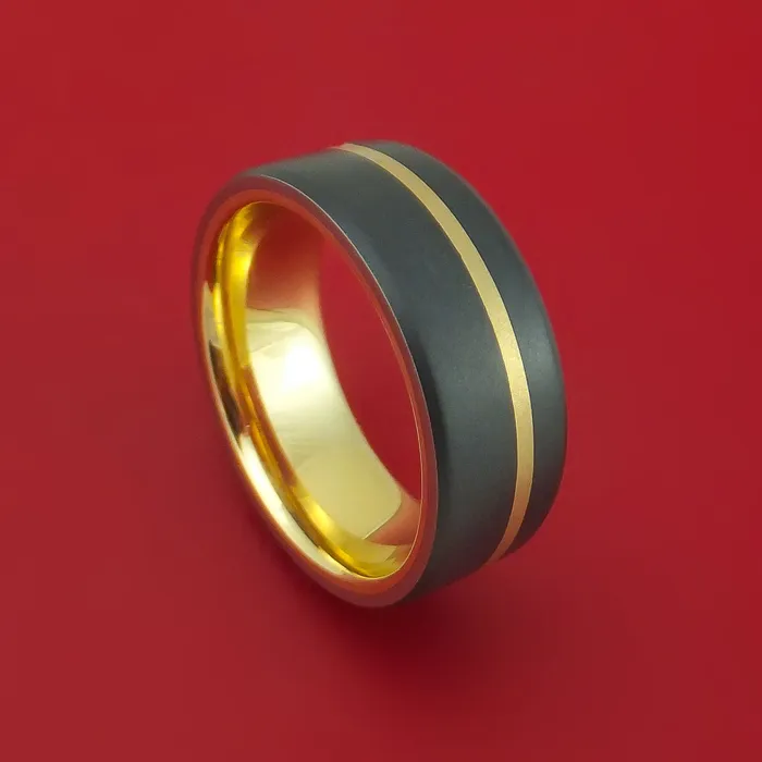Lashbrook Rings Black Zirconium Ring with 14k Yellow Gold Inlay and Interior 14k Yellow Gold Sleeve Custom Made Band