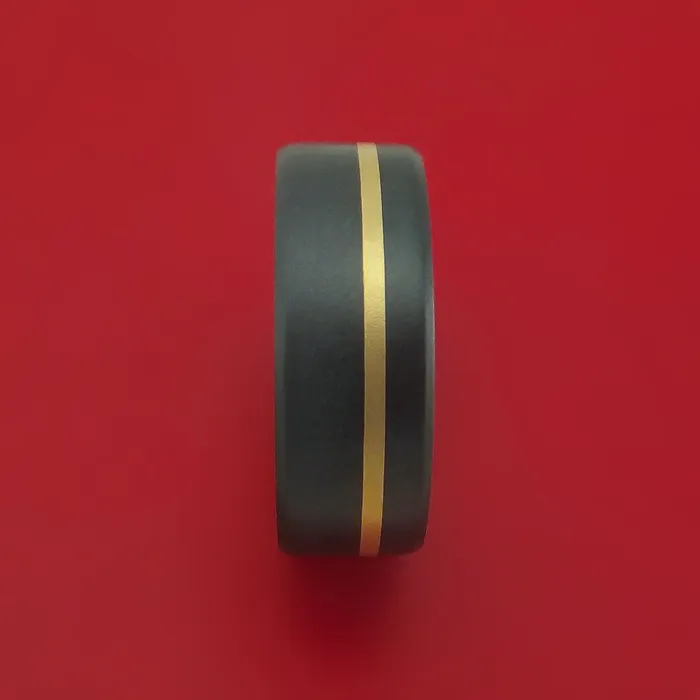 Lashbrook Rings Black Zirconium Ring with 14k Yellow Gold Inlay and Interior 14k Yellow Gold Sleeve Custom Made Band Lashbrook Rings Black Zirconium Ring with 14k Yellow Gold Inlay and Interior 14k Yellow Gold Sleeve Custom Made Band
