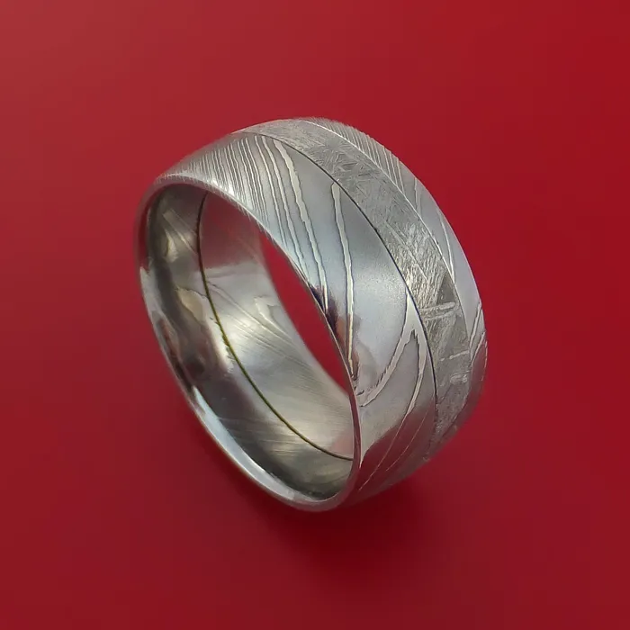 Lashbrook Rings Damascus Steel Ring with Gibeon Meteorite Inlay Custom Made Band Lashbrook Rings Damascus Steel Ring with Gibeon Meteorite Inlay Custom Made Band