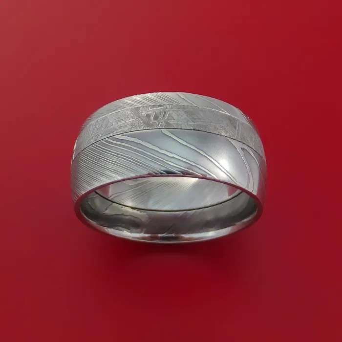 Lashbrook Rings Damascus Steel Ring with Gibeon Meteorite Inlay Custom Made Band Lashbrook Rings Damascus Steel Ring with Gibeon Meteorite Inlay Custom Made Band