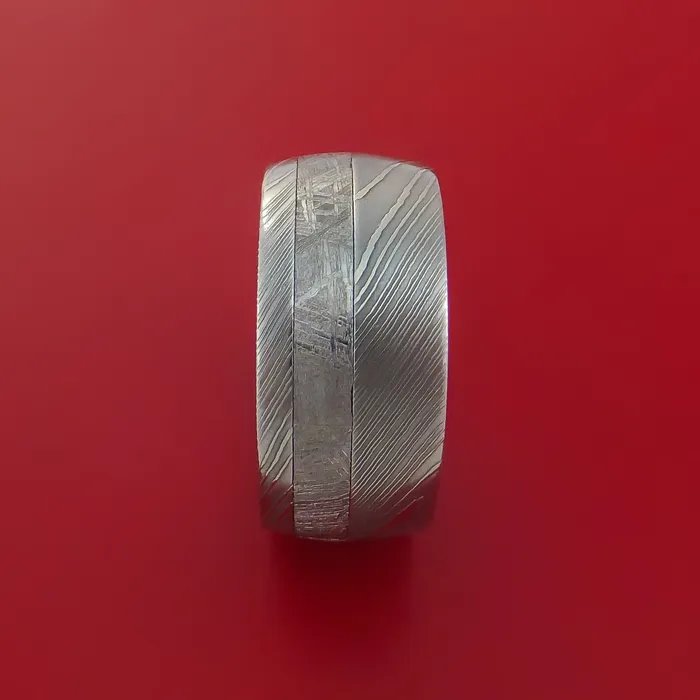 Lashbrook Rings Damascus Steel Ring with Gibeon Meteorite Inlay Custom Made Band Lashbrook Rings Damascus Steel Ring with Gibeon Meteorite Inlay Custom Made Band