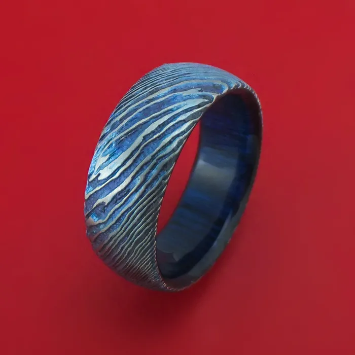 Lashbrook Rings KuroTi Twisted Titanium Etched and HeatTreated Ring with Hardwood Sleeve Custom Made Band Lashbrook Rings KuroTi Twisted Titanium Etched and HeatTreated Ring with Hardwood Sleeve Custom Made Band