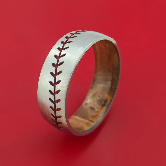 Lashbrook Rings Titanium Ring with Baseball Stitching and Cerakote Inlays and Interior Hardwood Sleeve Custom Made Band Lashbrook Rings Titanium Ring with Baseball Stitching and Cerakote Inlays and Interior Hardwood Sleeve Custom Made Band