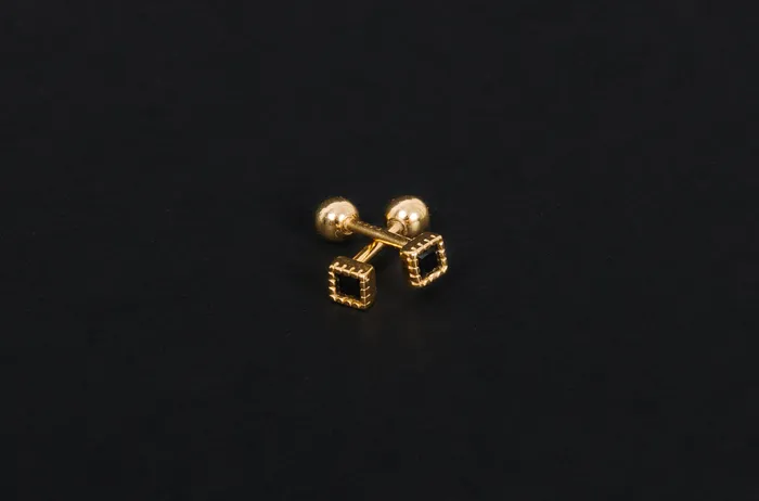 Little Black Square Screwbacks WANTME Rings