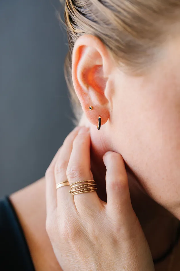 Little Black Square Screwbacks WANTME Rings