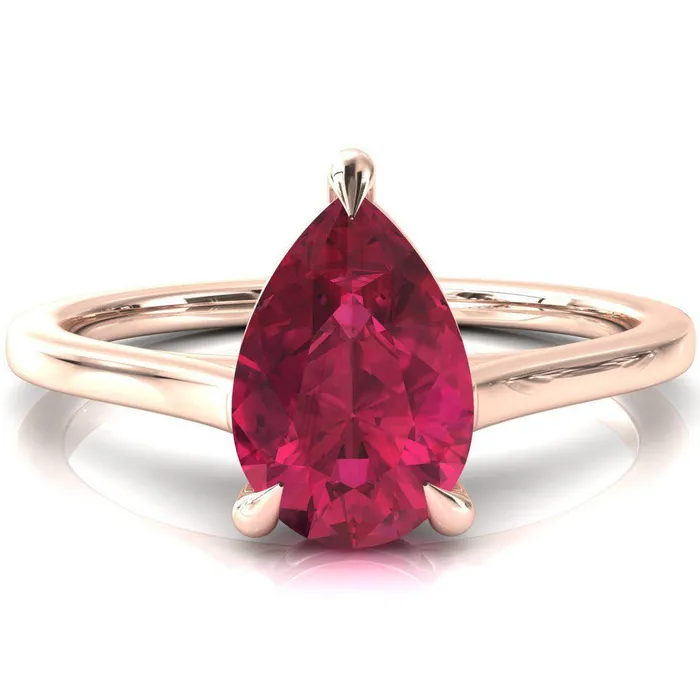 Lizzy Pear Ruby 3 Claw Prong Cathedral Engagement Ring Fire Brilliance Rings