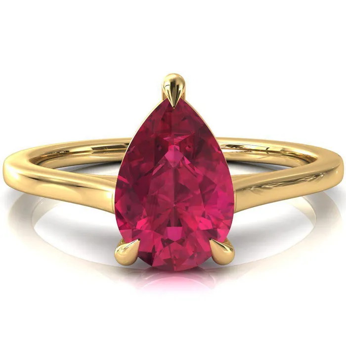 Lizzy Pear Ruby 3 Claw Prong Cathedral Engagement Ring Fire Brilliance Rings