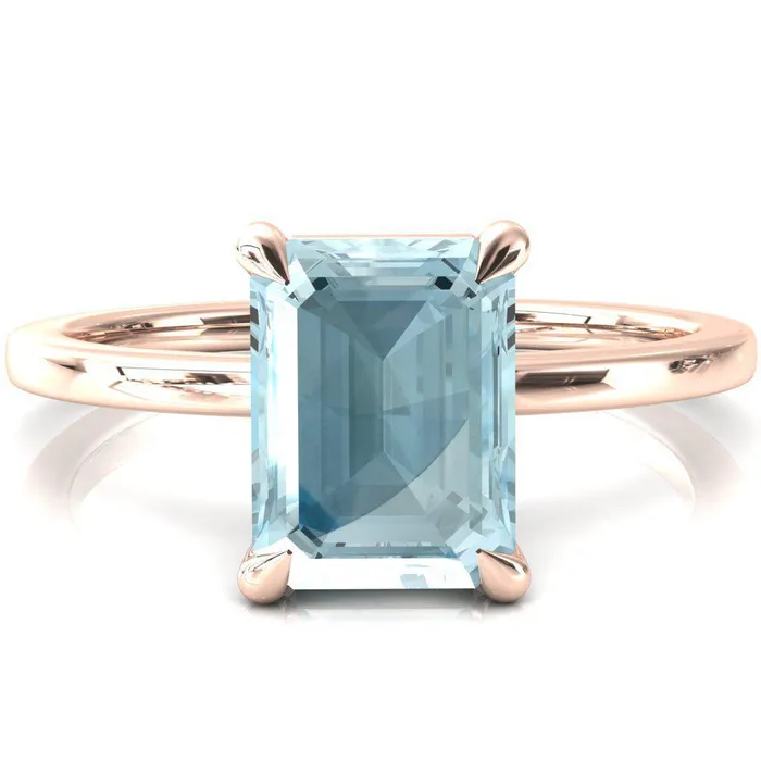 Lyla Emerald Aqua Blue Spinel 4 Claw Prong Single Rail Solitaire Ring Fire Brilliance Rings