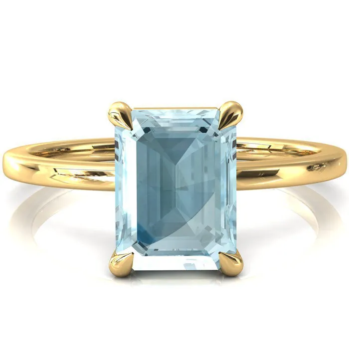 Lyla Emerald Aqua Blue Spinel 4 Claw Prong Single Rail Solitaire Ring Fire Brilliance Rings