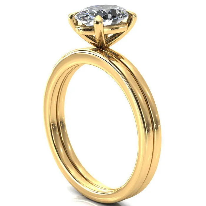 Lyla Oval Lab Grown Diamond Center Stone 4 Claw Prong Single Rail Solitaire Ring Fire Brilliance Rings