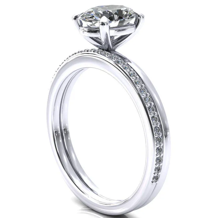 Lyla Oval Lab Grown Diamond Center Stone 4 Claw Prong Single Rail Solitaire Ring Fire Brilliance Rings