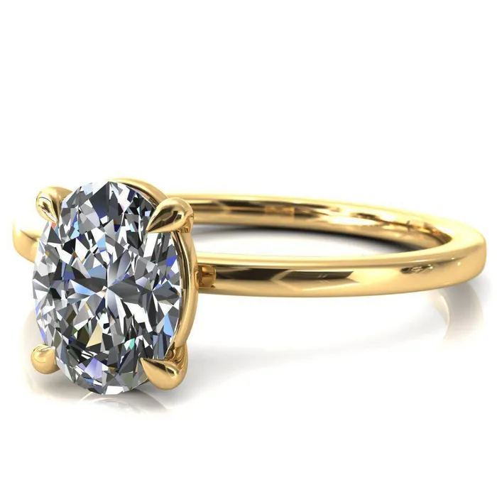 Lyla Oval Lab Grown Diamond Center Stone 4 Claw Prong Single Rail Solitaire Ring Fire Brilliance Rings
