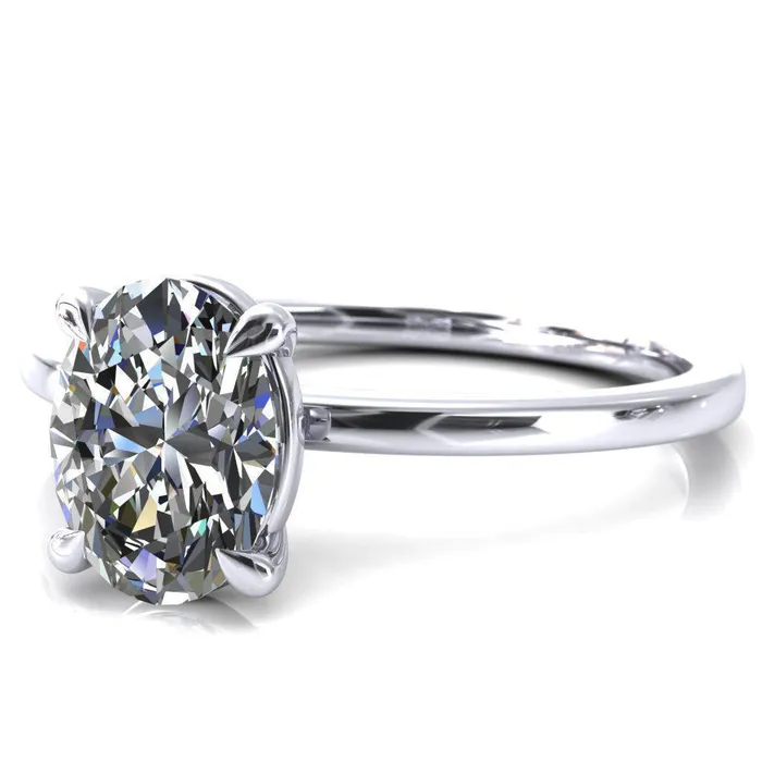 Lyla Oval Lab Grown Diamond Center Stone 4 Claw Prong Single Rail Solitaire Ring Fire Brilliance Rings