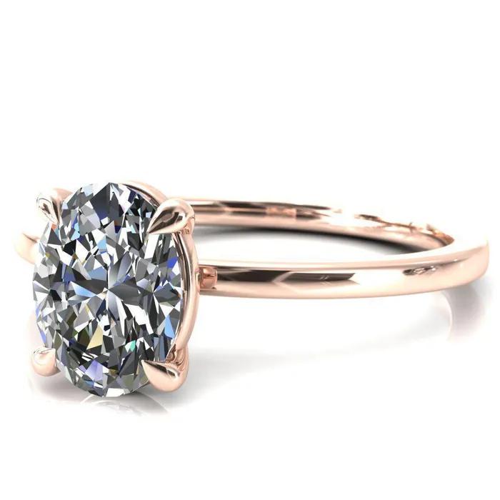Lyla Oval Lab Grown Diamond Center Stone 4 Claw Prong Single Rail Solitaire Ring Fire Brilliance Rings