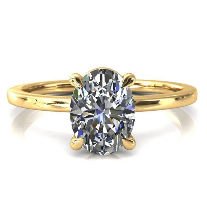 Lyla Oval Lab Grown Diamond Center Stone 4 Claw Prong Single Rail Solitaire Ring Fire Brilliance Rings