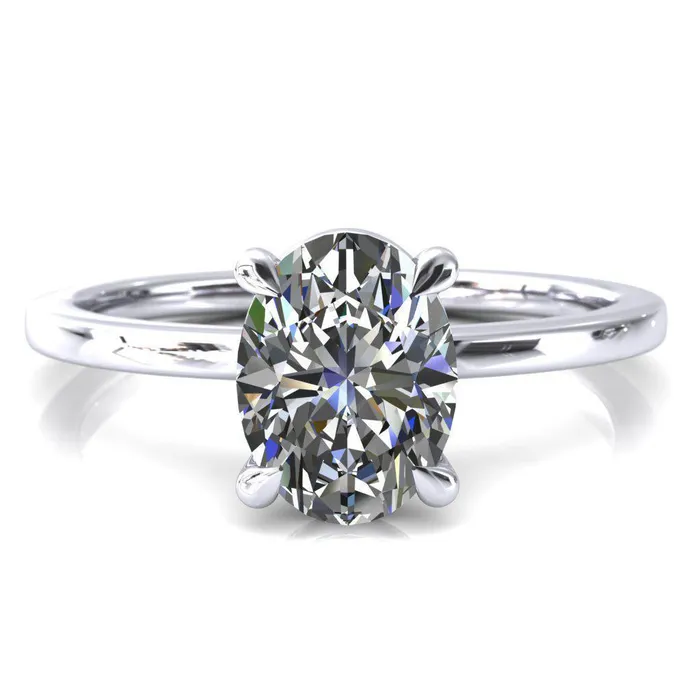 Lyla Oval Lab Grown Diamond Center Stone 4 Claw Prong Single Rail Solitaire Ring Fire Brilliance Rings