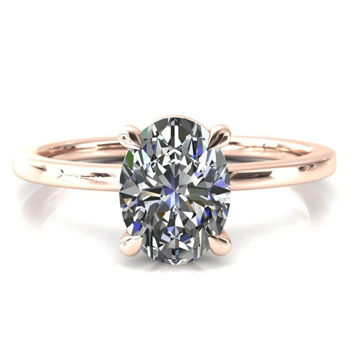 Lyla Oval Lab Grown Diamond Center Stone 4 Claw Prong Single Rail Solitaire Ring Fire Brilliance Rings