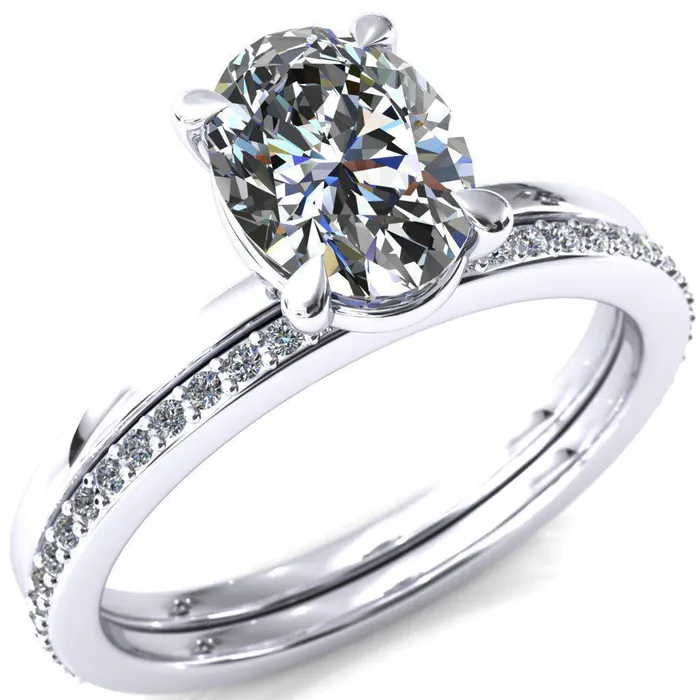 Lyla Oval Lab Grown Diamond Center Stone 4 Claw Prong Single Rail Solitaire Ring Fire Brilliance Rings
