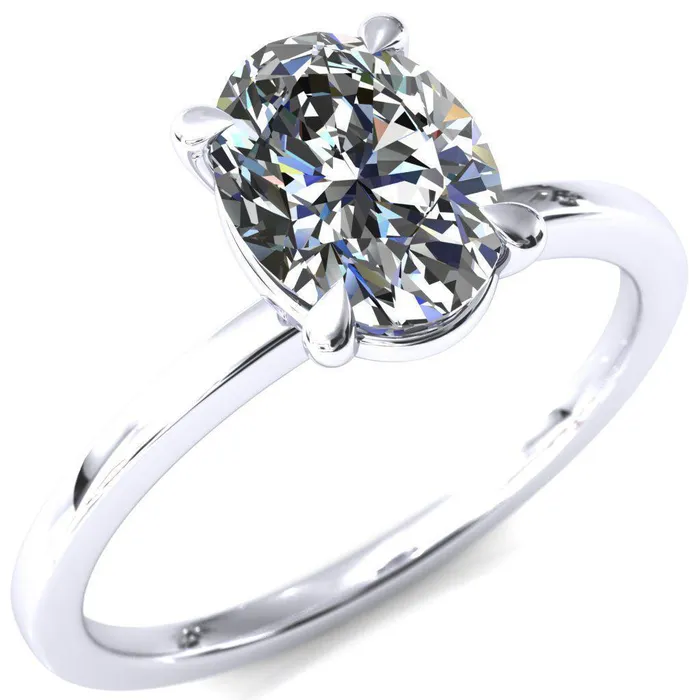 Lyla Oval Lab Grown Diamond Center Stone 4 Claw Prong Single Rail Solitaire Ring Fire Brilliance Rings