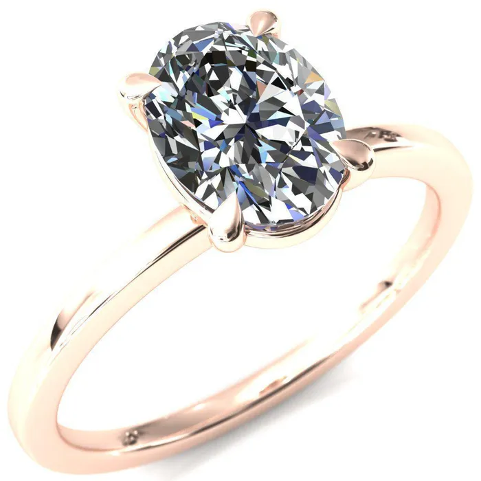 Lyla Oval Lab Grown Diamond Center Stone 4 Claw Prong Single Rail Solitaire Ring Fire Brilliance Rings