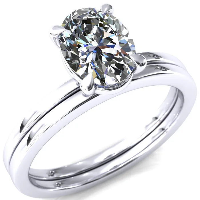 Lyla Oval Lab Grown Diamond Center Stone 4 Claw Prong Single Rail Solitaire Ring Fire Brilliance Rings